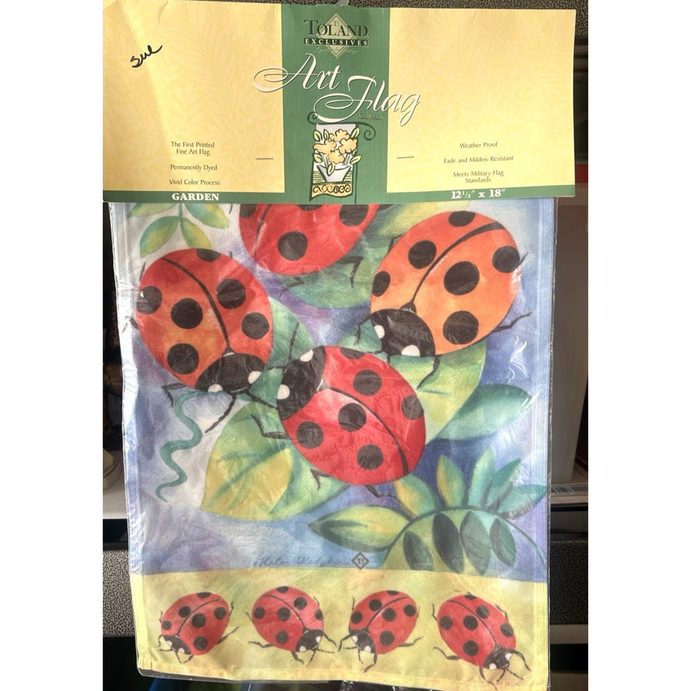 Signed NEW Toland Fine Art Garden Flag 12.5" x 18" Ladybugs Bugs